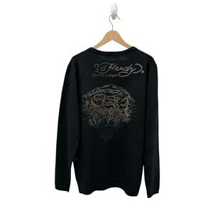 NWT Ed Hardy Wool Blend Tiger Rhinestone V-Neckline Sweater Black Men's Size XXL